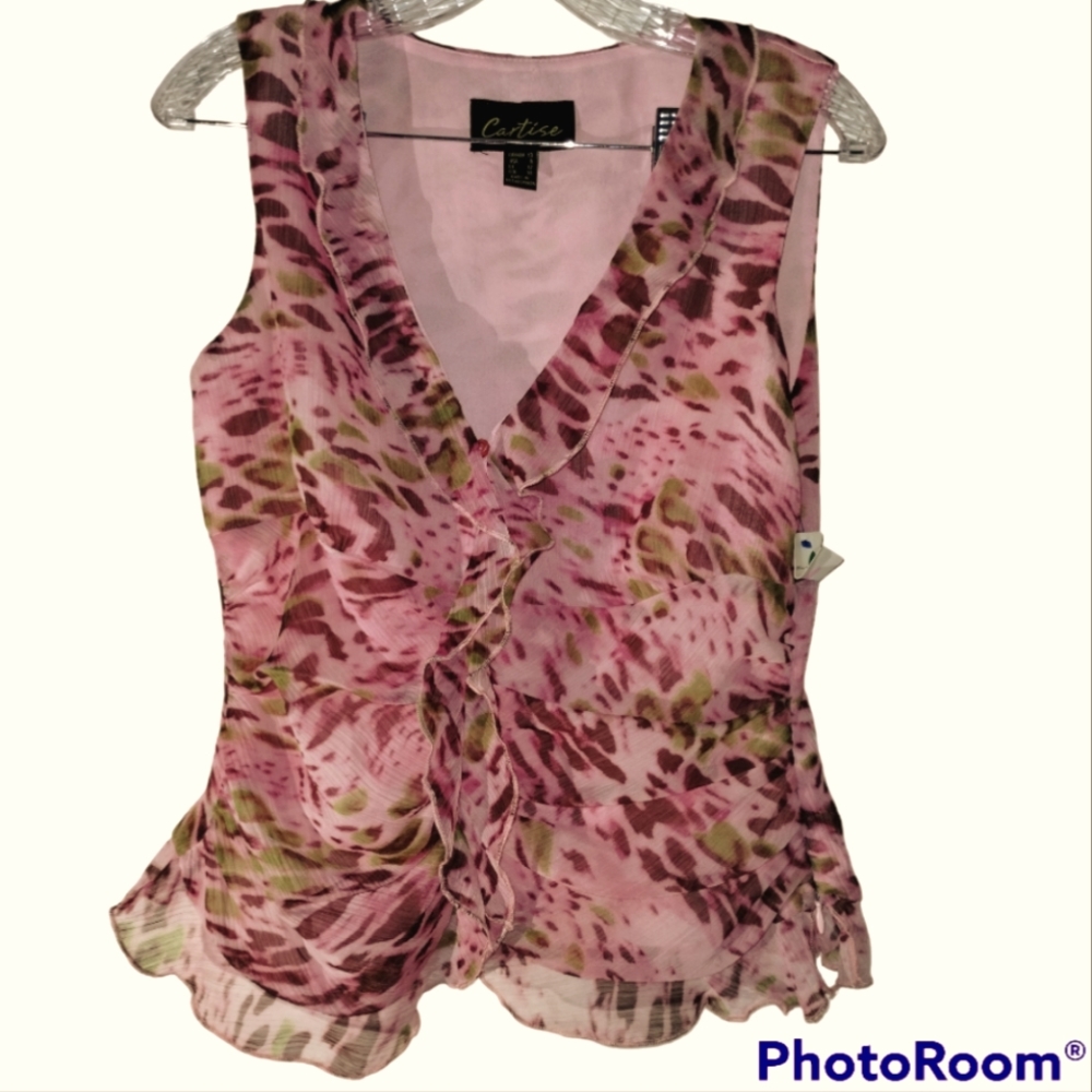 Cartise Canada Blouse Sleeveless Ruffle Peplum Petal Pink 8 V-neck EUC